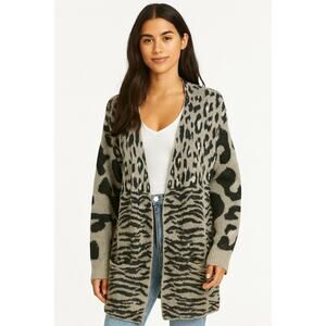 Wildfox Leopard Animal Print Wool Alpaca Mohair Blend Oversized Cardigan XS